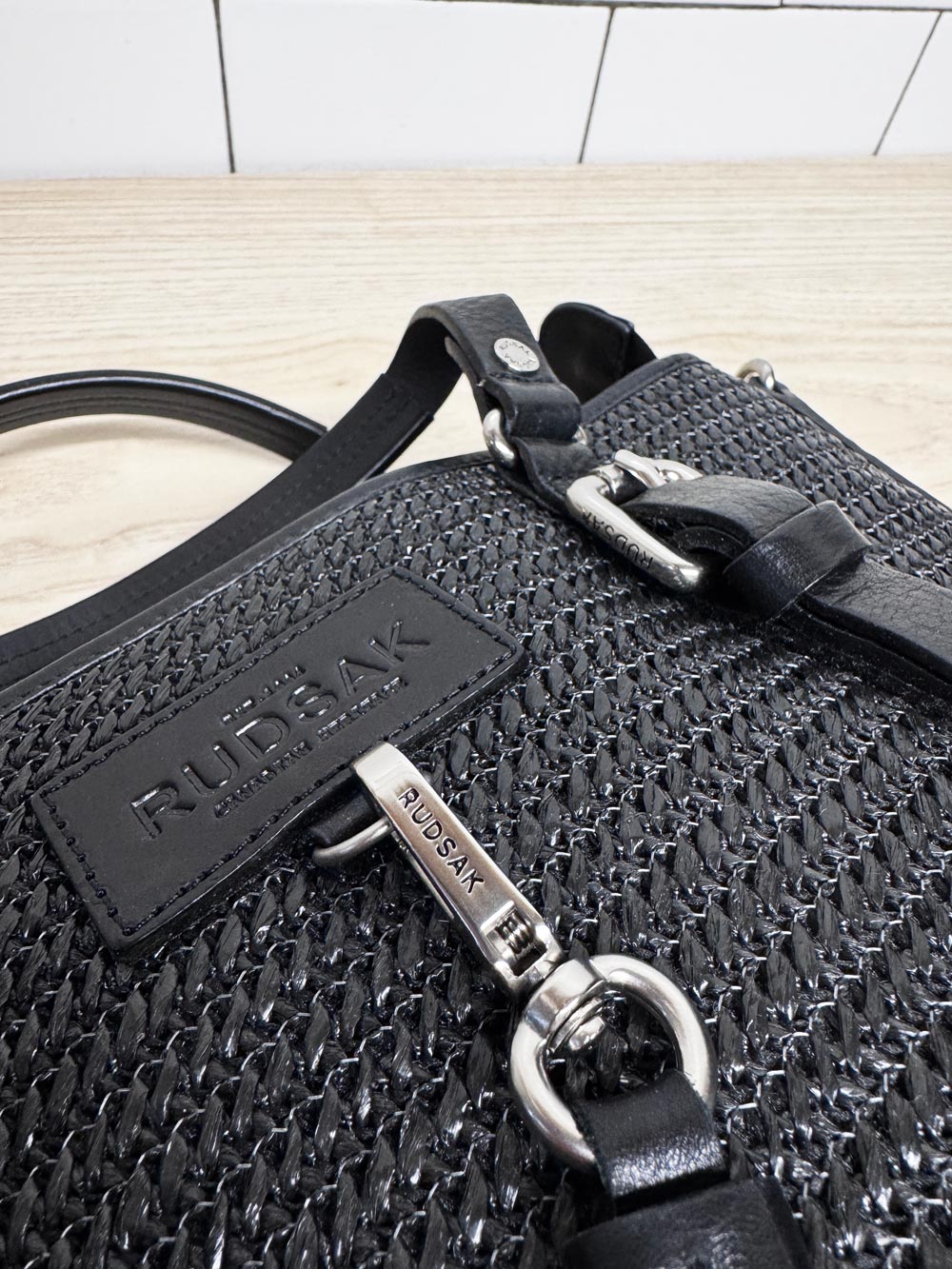 rudsak leather trim raffia woven satchel tote