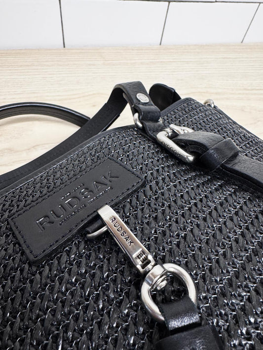 rudsak leather trim raffia woven satchel tote