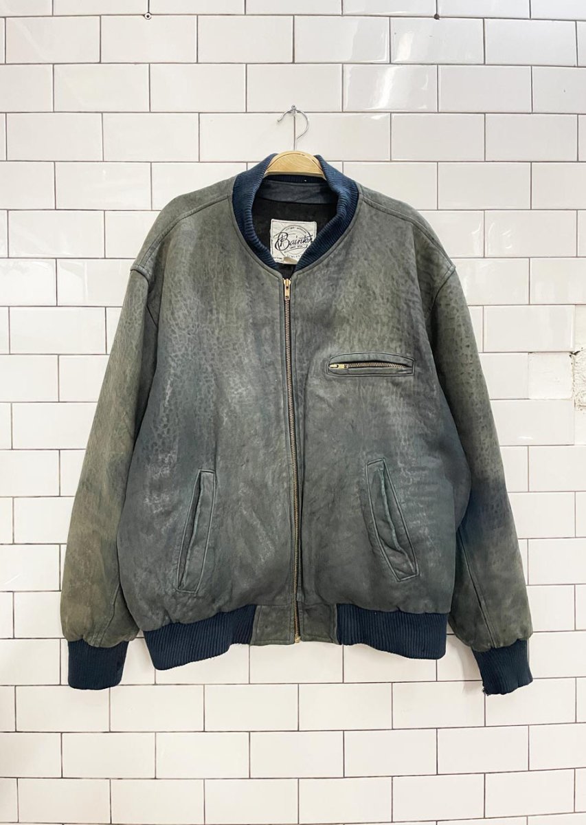 vintage bainton old mill faded leather bomber jacket - good market thrift store