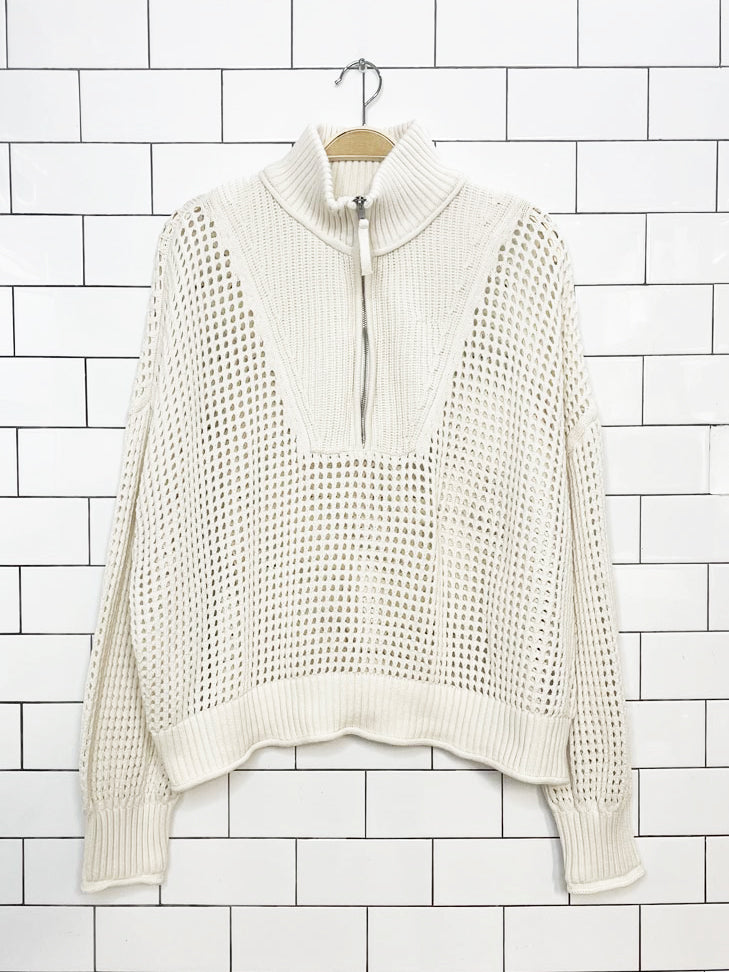 aerie crochet knit oversized 1/4 zip sweater