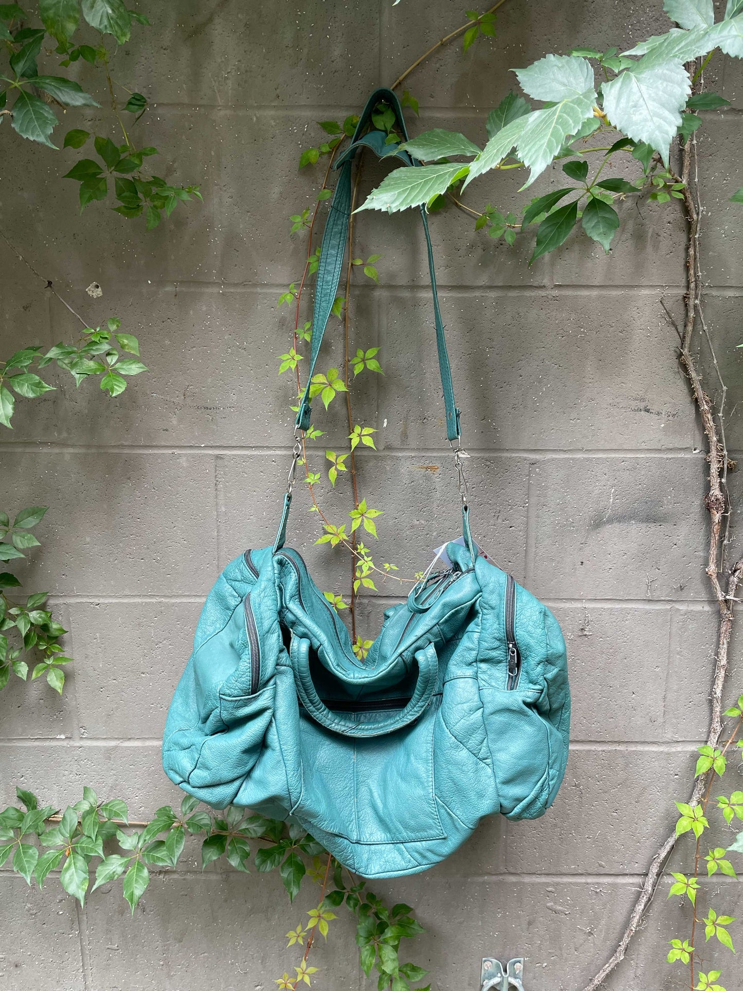 vintage leather patchwork weekend bag