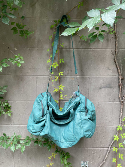 vintage leather patchwork weekend bag