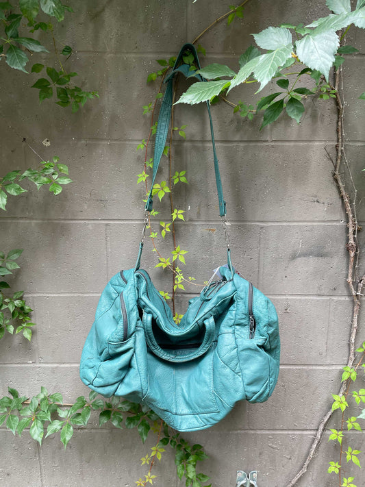 vintage leather patchwork weekend bag