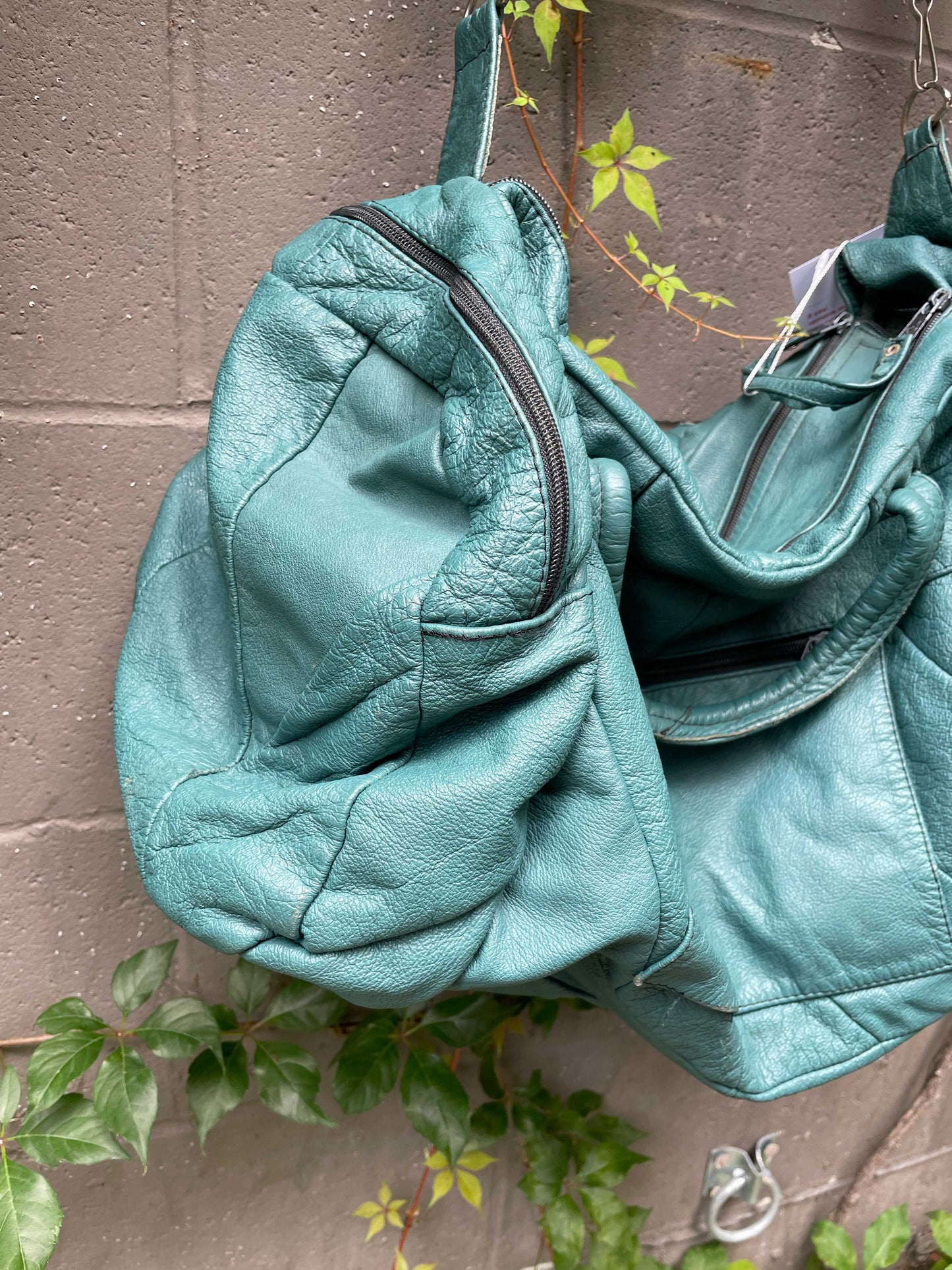 vintage leather patchwork weekend bag