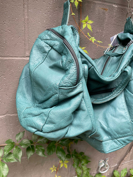 vintage leather patchwork weekend bag