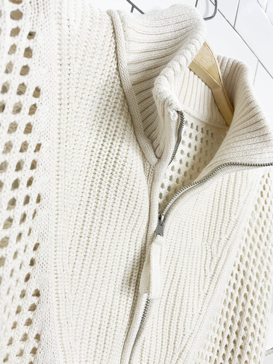 aerie crochet knit oversized 1/4 zip sweater