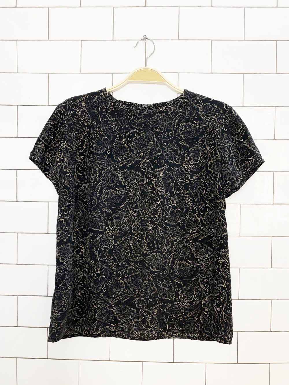 vintage 100% silk floral leaf short sleeve top