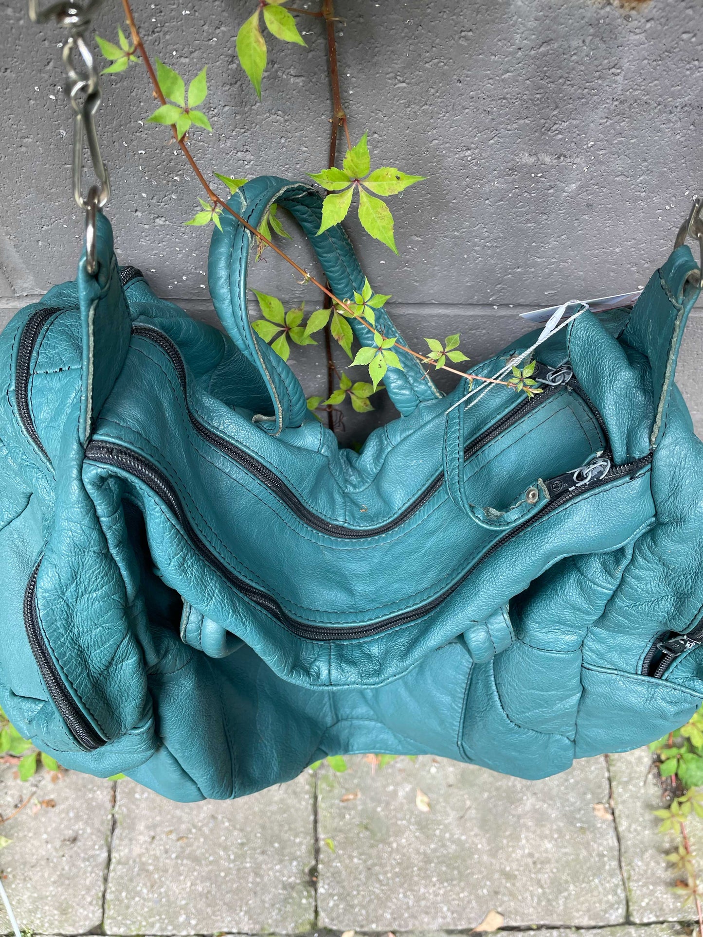 vintage leather patchwork weekend bag