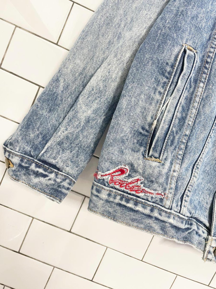 vintage 80s bud rock rodeo oversized denim trucker jacket | made in Canada - good market thrift store