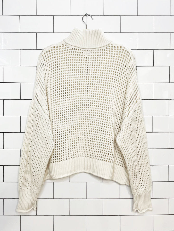 aerie crochet knit oversized 1/4 zip sweater