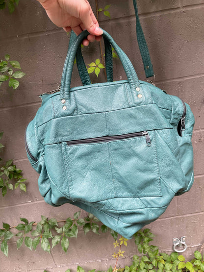 vintage leather patchwork weekend bag