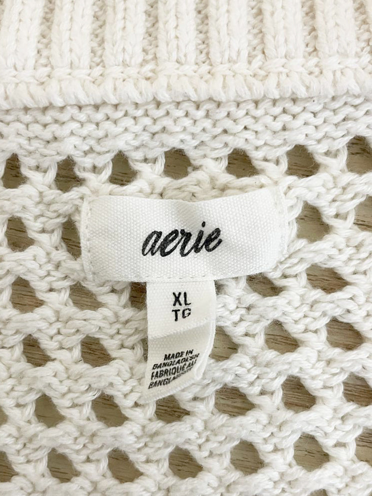 aerie crochet knit oversized 1/4 zip sweater