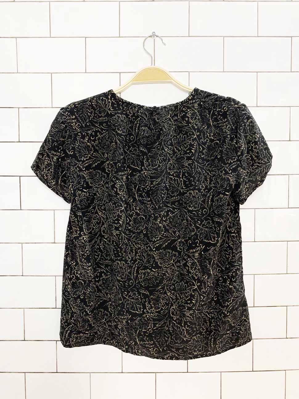 vintage 100% silk floral leaf short sleeve top
