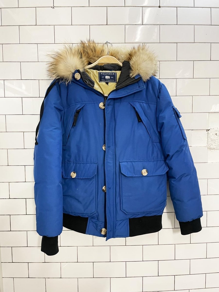 penfield short goose down parka with fur hood - good market thrift store