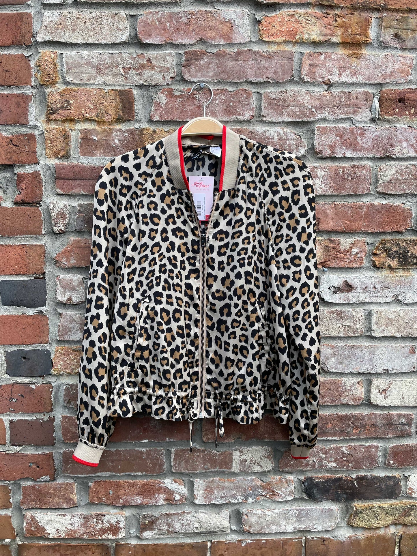 h&m leopard satin drawstring bomber