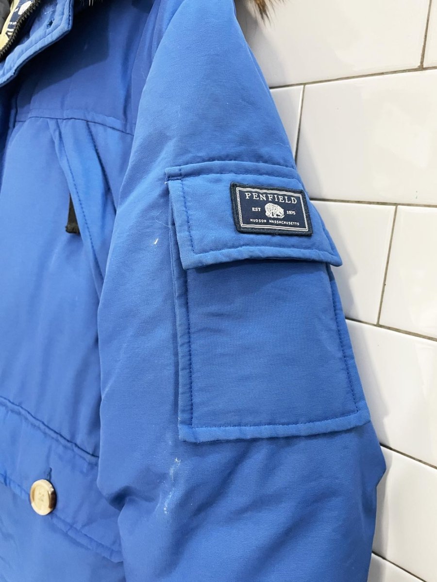 penfield short goose down parka with fur hood - good market thrift store