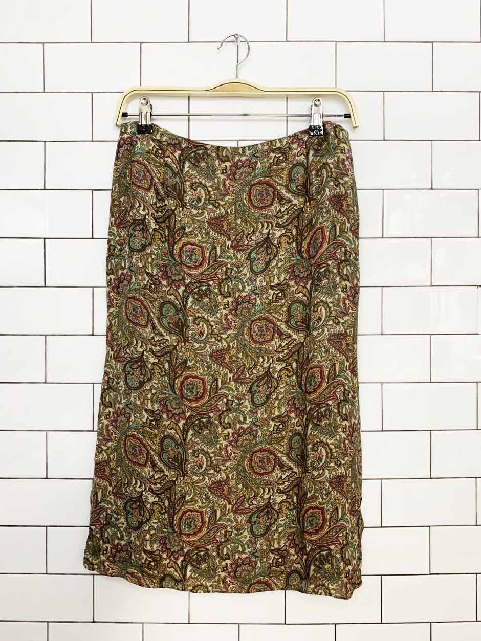 vintage 00s charter club 100% silk paisley midi skirt