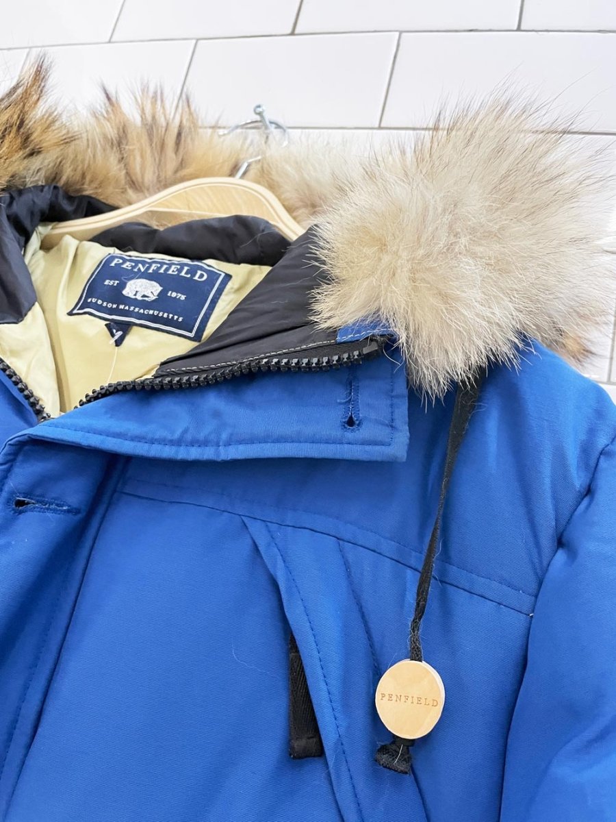 penfield short goose down parka with fur hood - good market thrift store