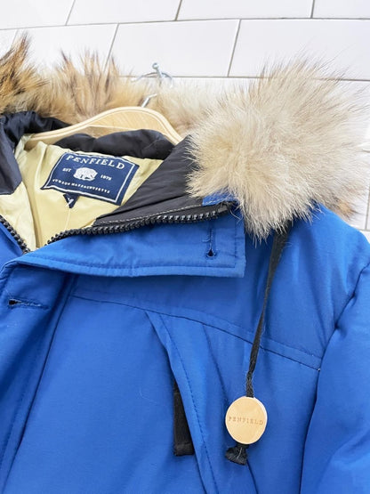 penfield short goose down parka with fur hood - good market thrift store