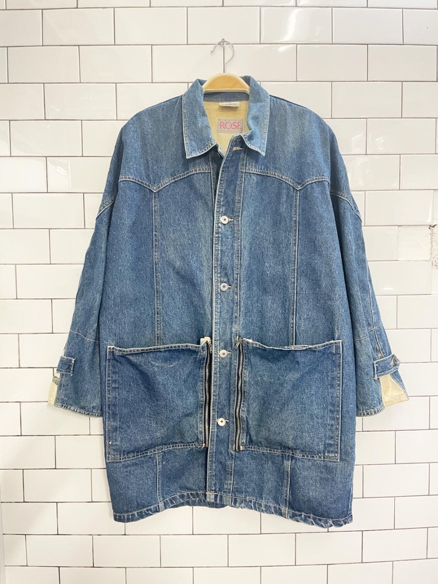vintage 90s ROSE long denim chore jacket - good market thrift store