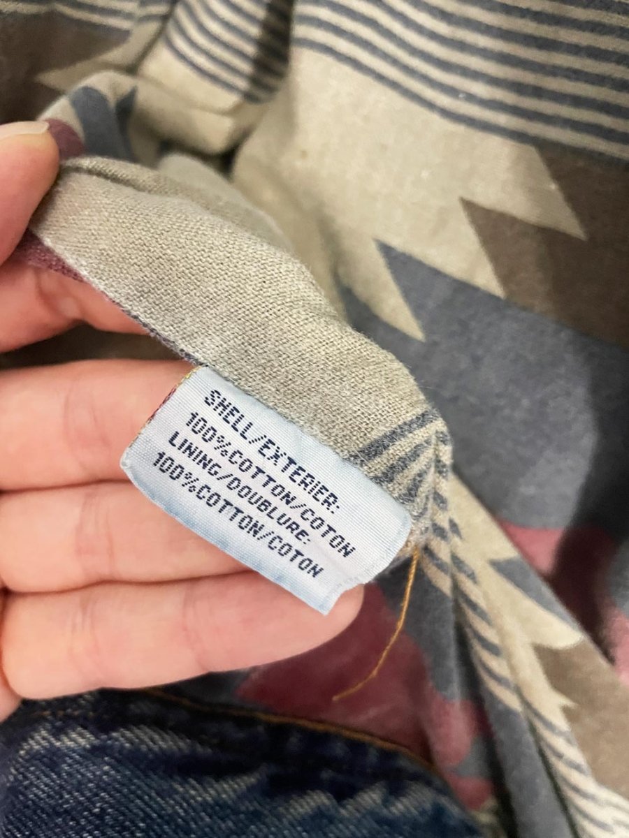 vintage 90s tt&co leather collar southwestern flannel lined denim trucker jacket - good market thrift store