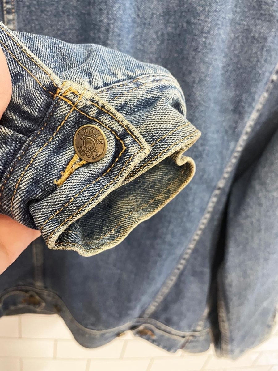 vintage 90s tt&co leather collar southwestern flannel lined denim trucker jacket - good market thrift store