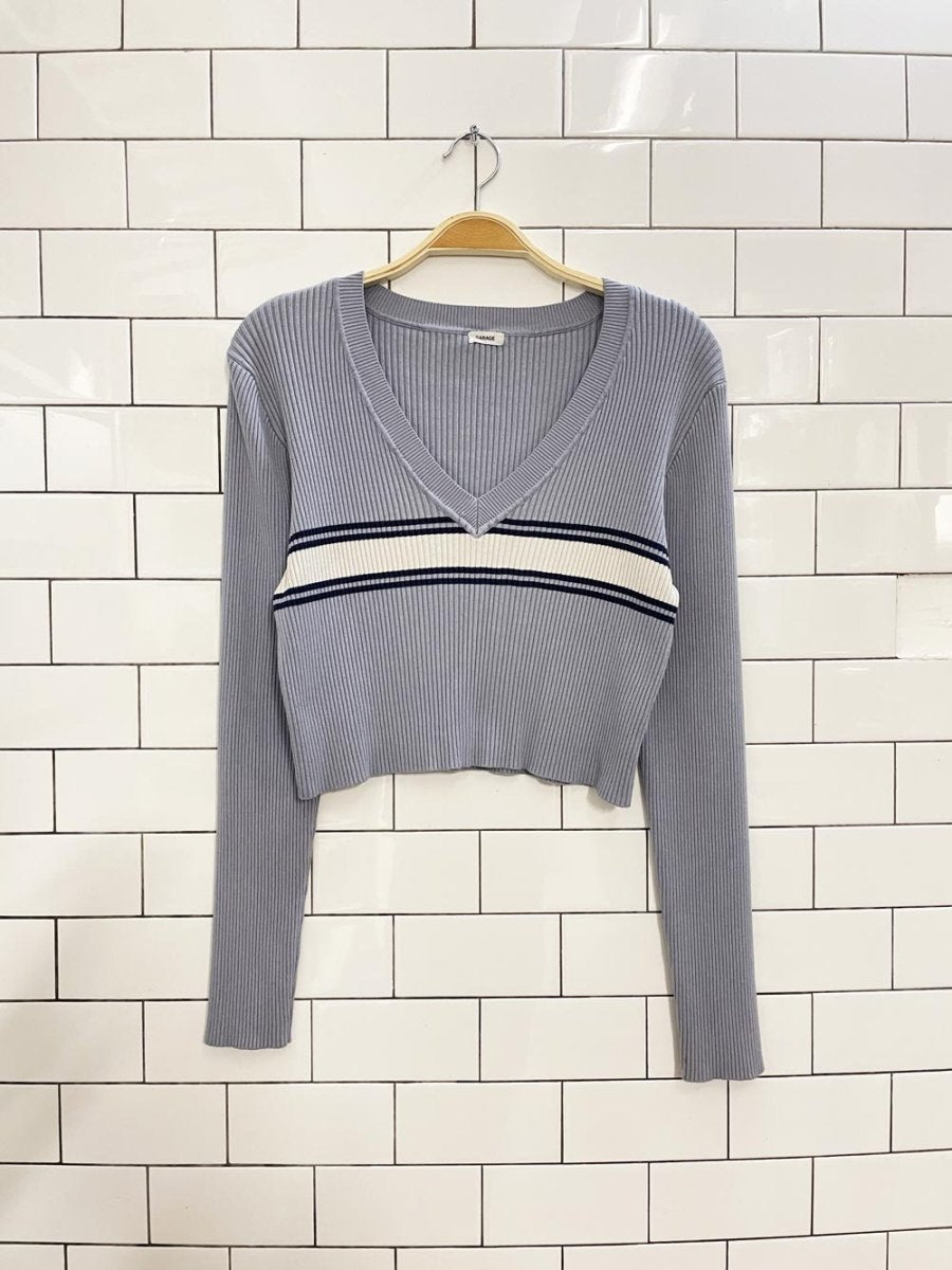 garage 90s aesthetic ribbed big stripe long sleeve top - good market thrift store