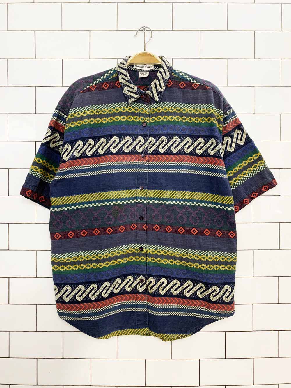 vintage maggie & max boho woven full button shirt | made in india