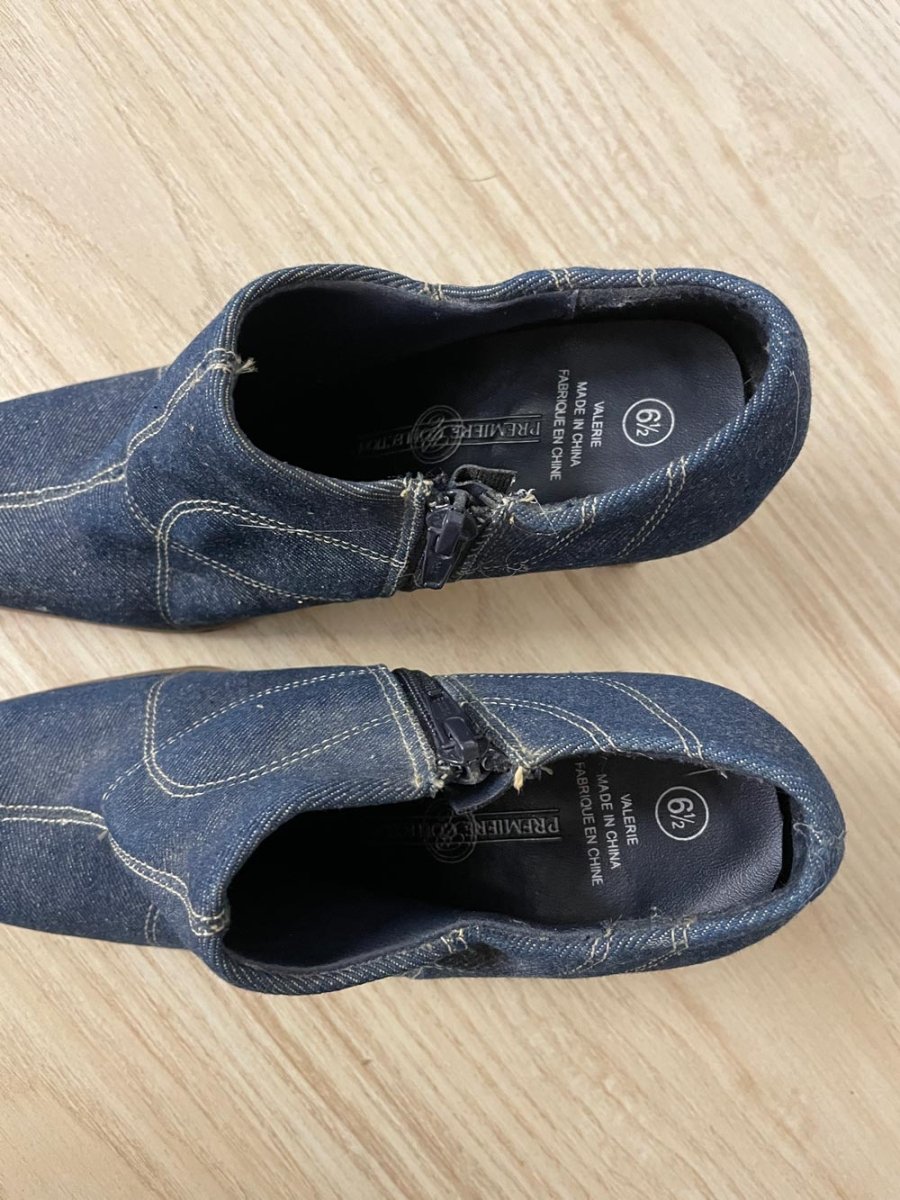 vintage 00s premier col. patch denim heels - good market thrift store