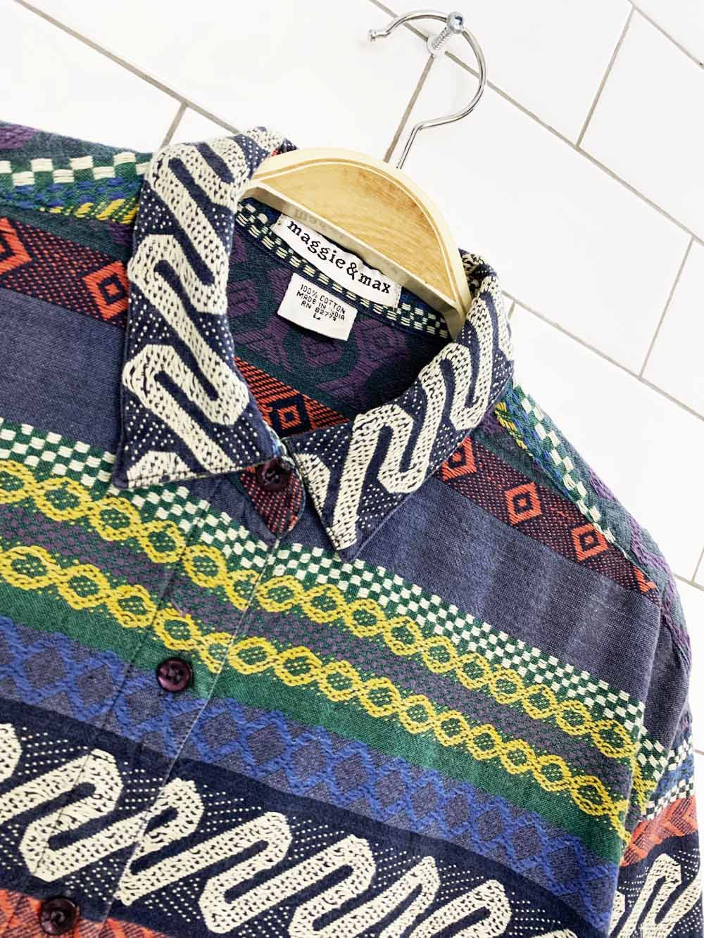 vintage maggie & max boho woven full button shirt | made in india