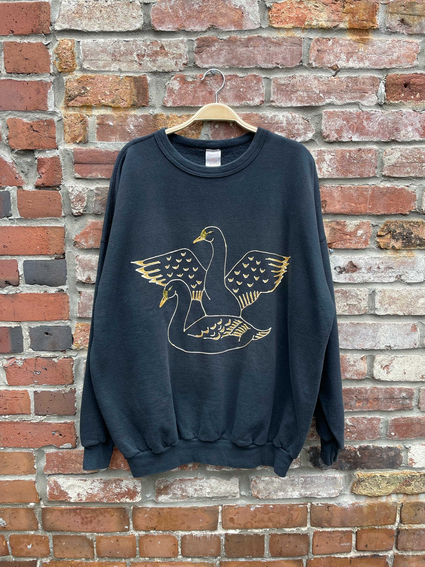 vintage handmade painted swans crew
