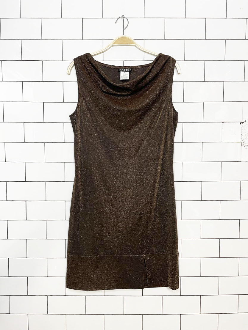 nwt vintage 00s mk studio metallic cowl-neck mini dress | made in Canada