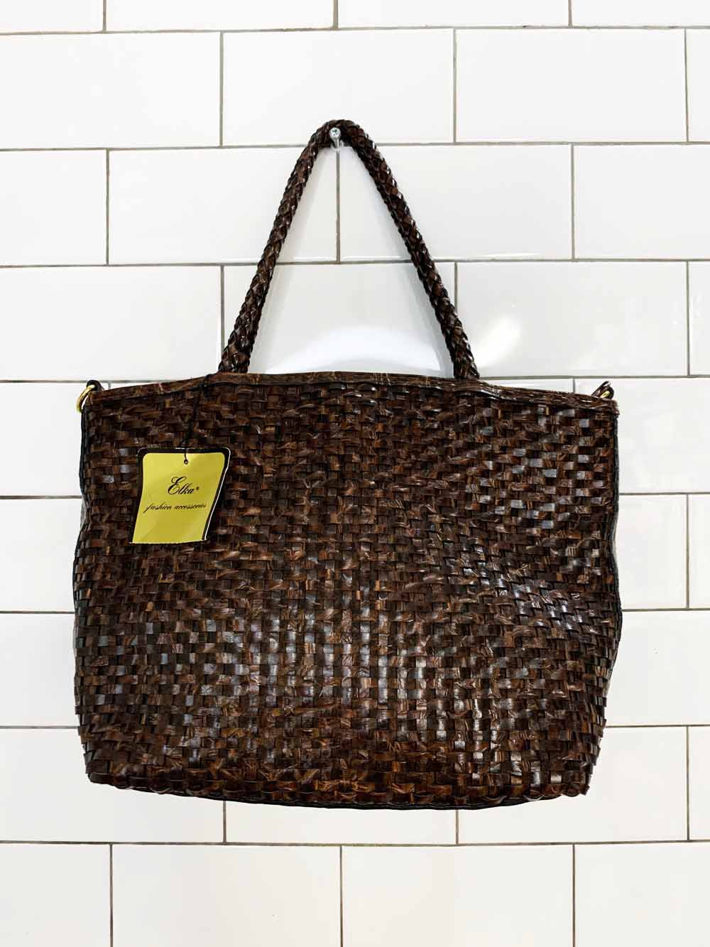 nwt vintage elka braided leather shoulder bag tote