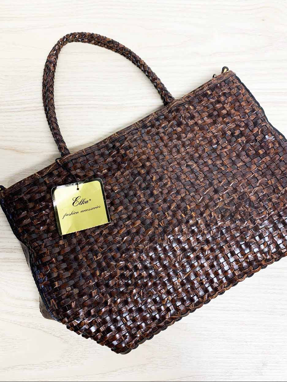 nwt vintage elka braided leather shoulder bag tote