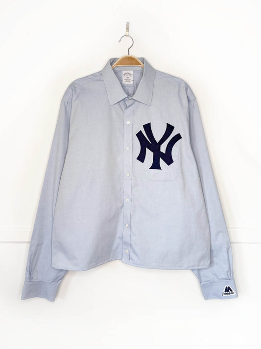 brooks brothers x new york yankees sporty prep cropped shirt | rework | MLB