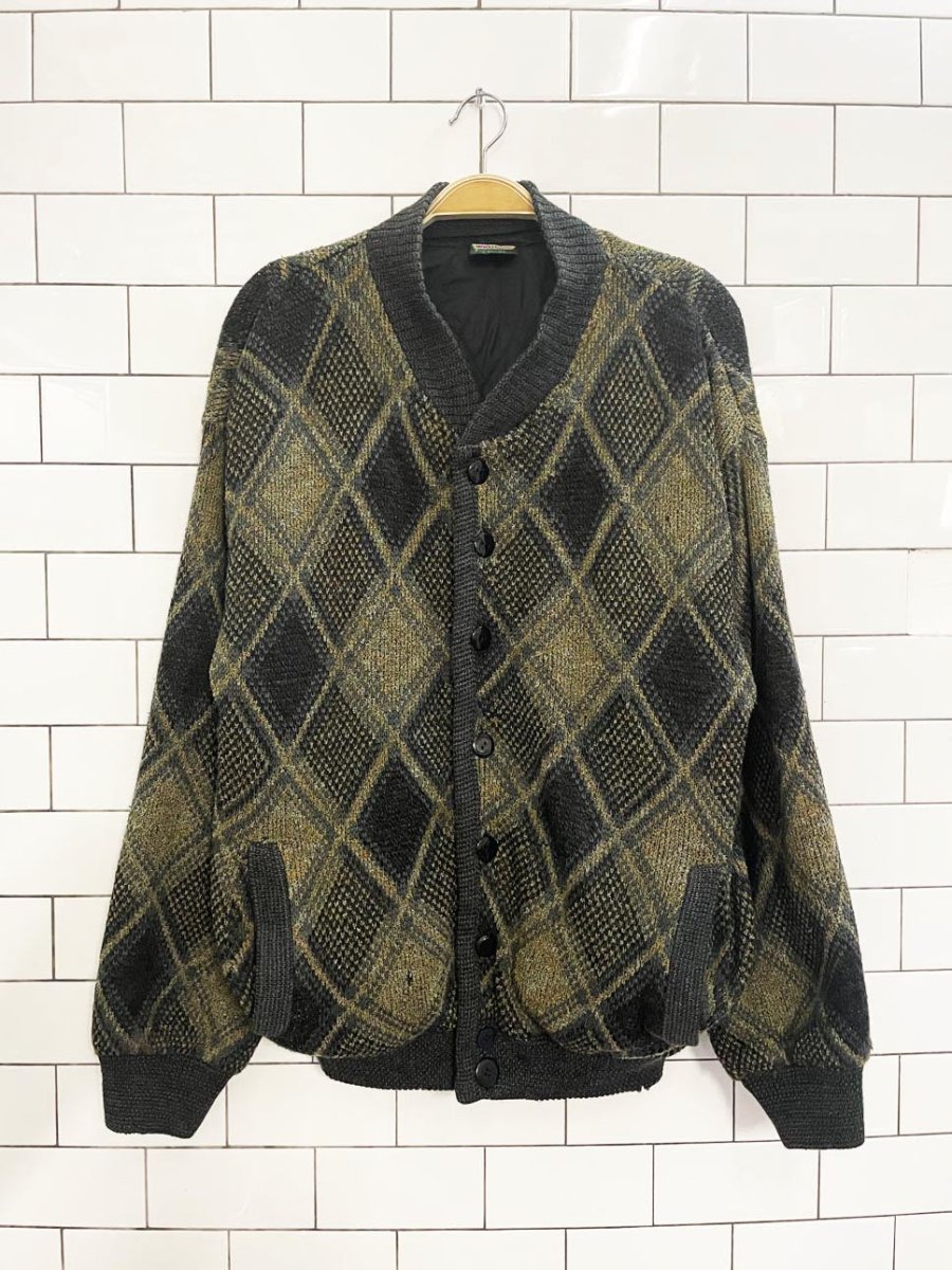 vintage westbury wool - blend argyle sweater jacket | quilted liner - good market thrift store