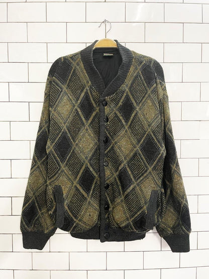 vintage westbury wool - blend argyle sweater jacket | quilted liner - good market thrift store
