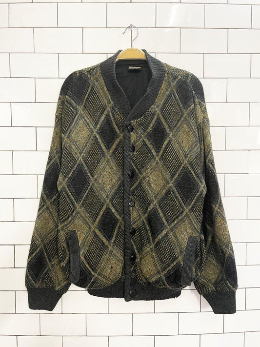 vintage westbury wool - blend argyle sweater jacket | quilted liner - good market thrift store