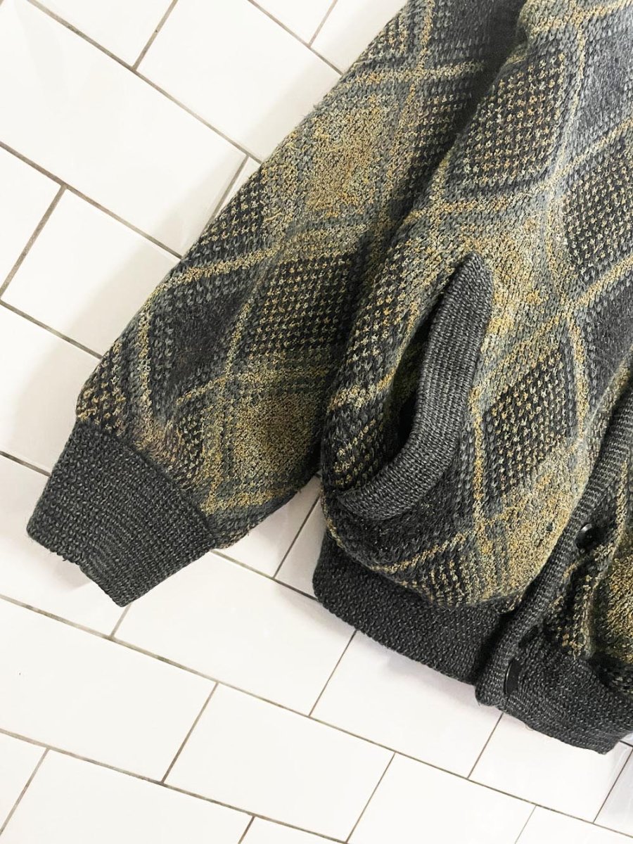 vintage westbury wool - blend argyle sweater jacket | quilted liner - good market thrift store