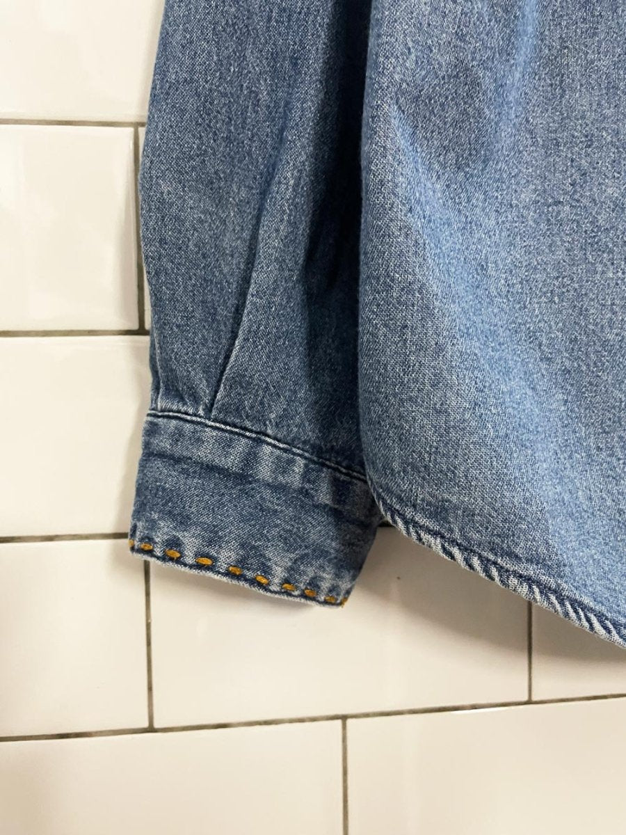 vintage 90s talbots embroidered birds denim shirt - good market thrift store