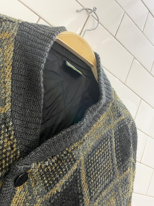 vintage westbury wool - blend argyle sweater jacket | quilted liner - good market thrift store