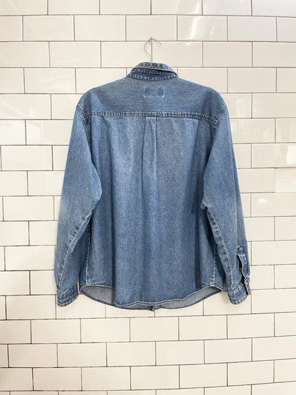 vintage 90s talbots embroidered birds denim shirt - good market thrift store