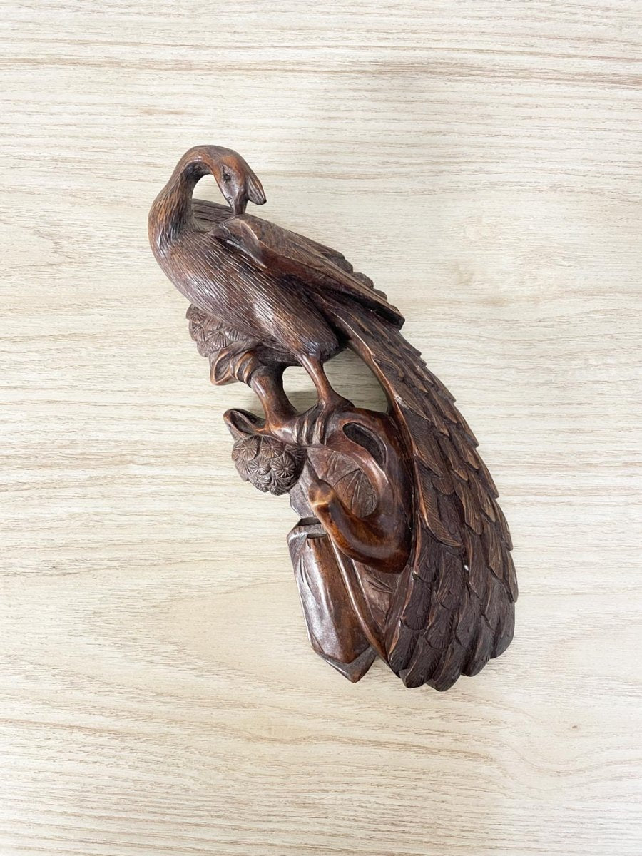carved wood peacock coat hook - good market thrift store