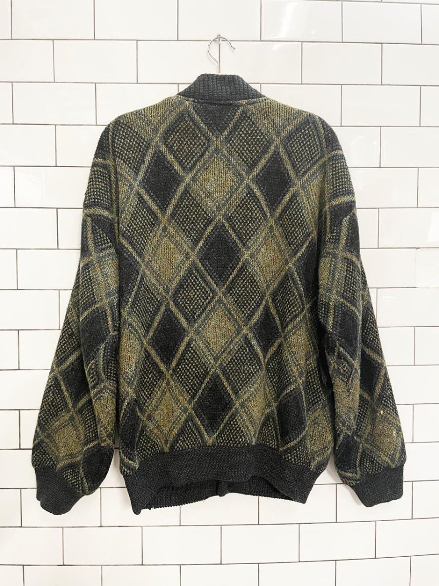 vintage westbury wool - blend argyle sweater jacket | quilted liner - good market thrift store