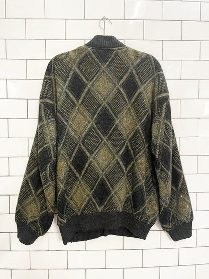 vintage westbury wool - blend argyle sweater jacket | quilted liner - good market thrift store