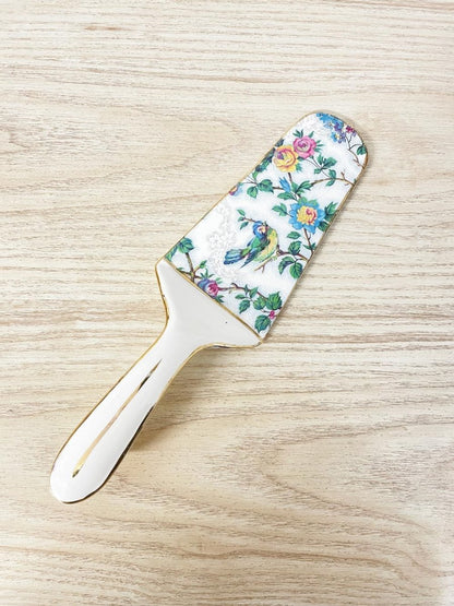 vintage gold trim bird scene ceramic pie lifter - good market thrift store
