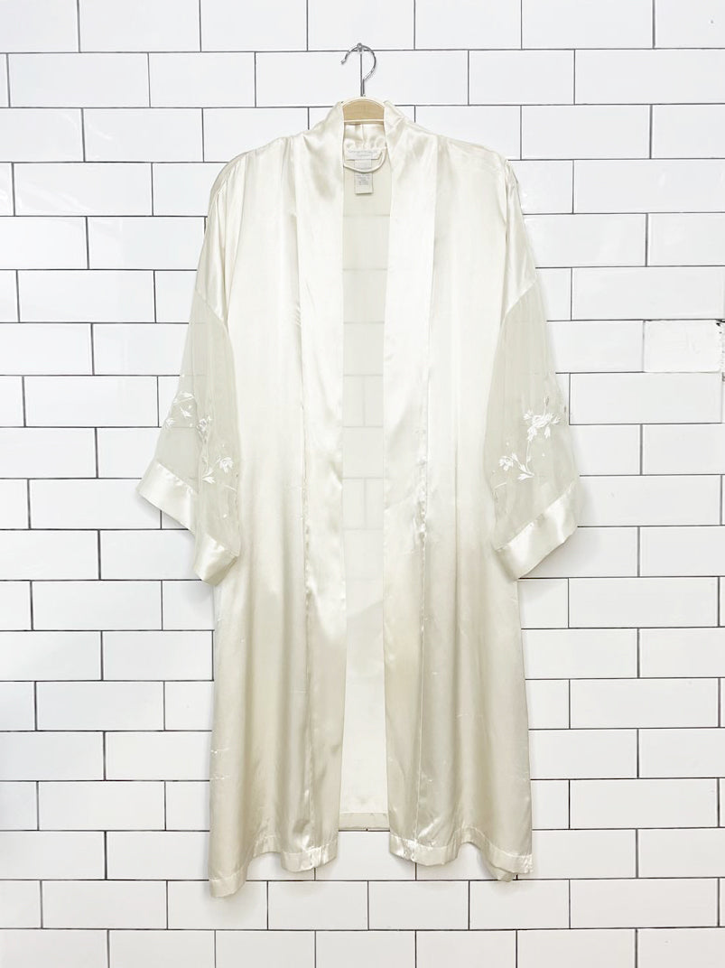 vintage 90s mystique intimates chiffon lace sleeve belted satin robe