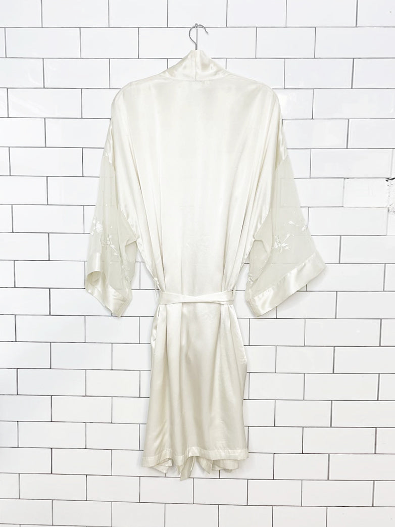 vintage 90s mystique intimates chiffon lace sleeve belted satin robe