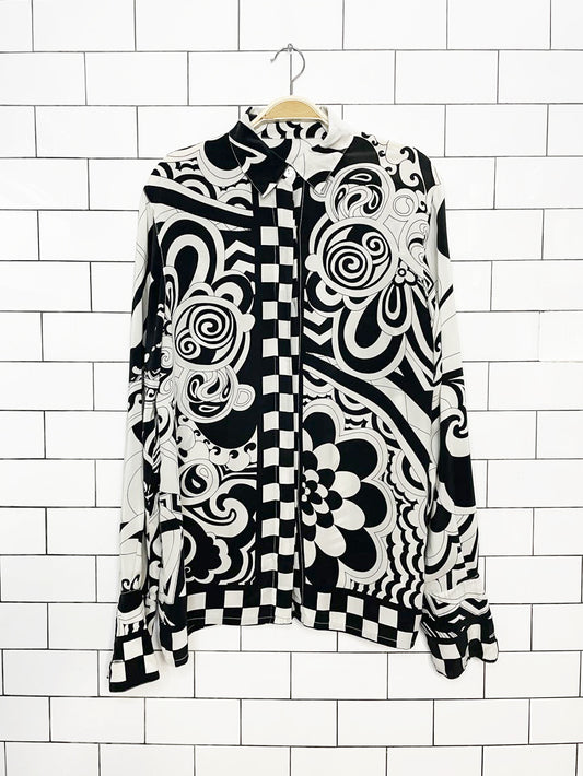vintage 90s 100% silk geometric print full-button blouse