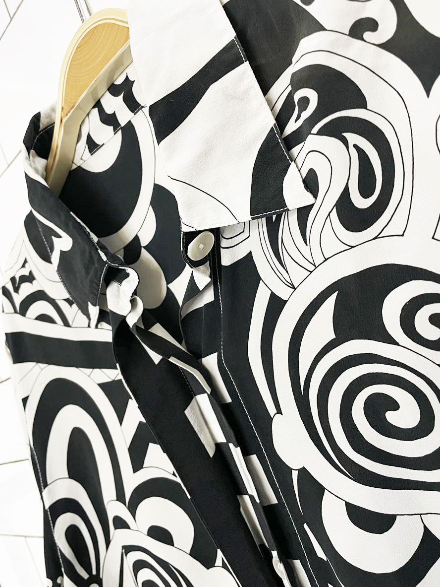 vintage 90s 100% silk geometric print full-button blouse